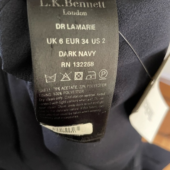 LK Bennett Dress Dr Lamarie Sheath ladies size 2 dark navy Draped Crepe preppy - Picture 9 of 9